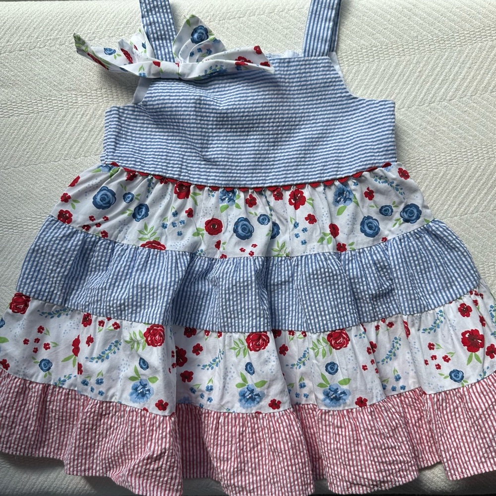 Good Lad Blue and Red Floral Striped Dress